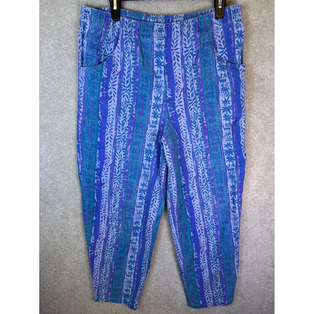 Vintage Ocean Pacific Pants Womens Medium Blue Purple 1980s Surf Abstract Print